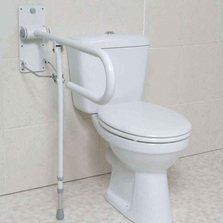 Image of NRS Folding Toilet Support Rail With Leg on a plain background.