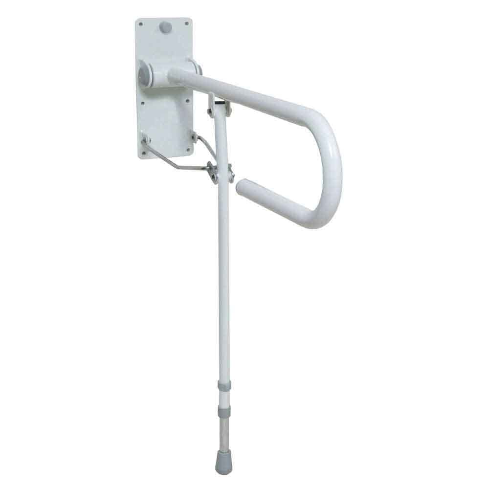 Alternative view of NRS Folding Toilet Support Rail With Leg, showing different angle or usage.
