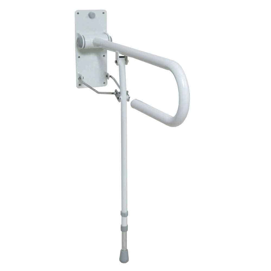 Alternative view of NRS Folding Toilet Support Rail With Leg, showing different angle or usage.