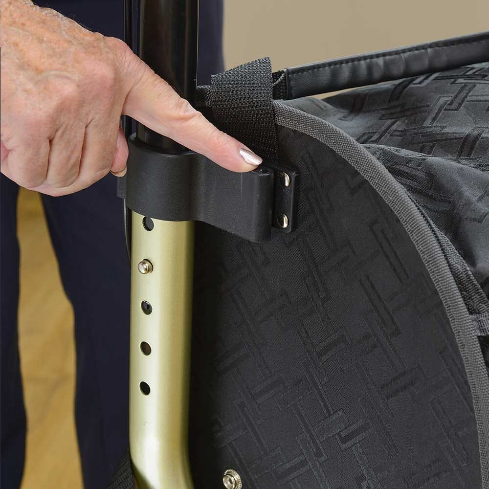 Front view of NRS Freestyle 3 Wheel Rollator Bag three-wheel rollator showing handlebars, brake cables and single front wheel.