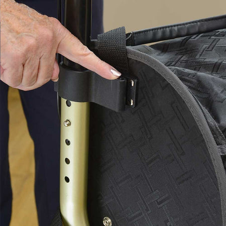 Front view of NRS Freestyle 3 Wheel Rollator Bag three-wheel rollator showing handlebars, brake cables and single front wheel.