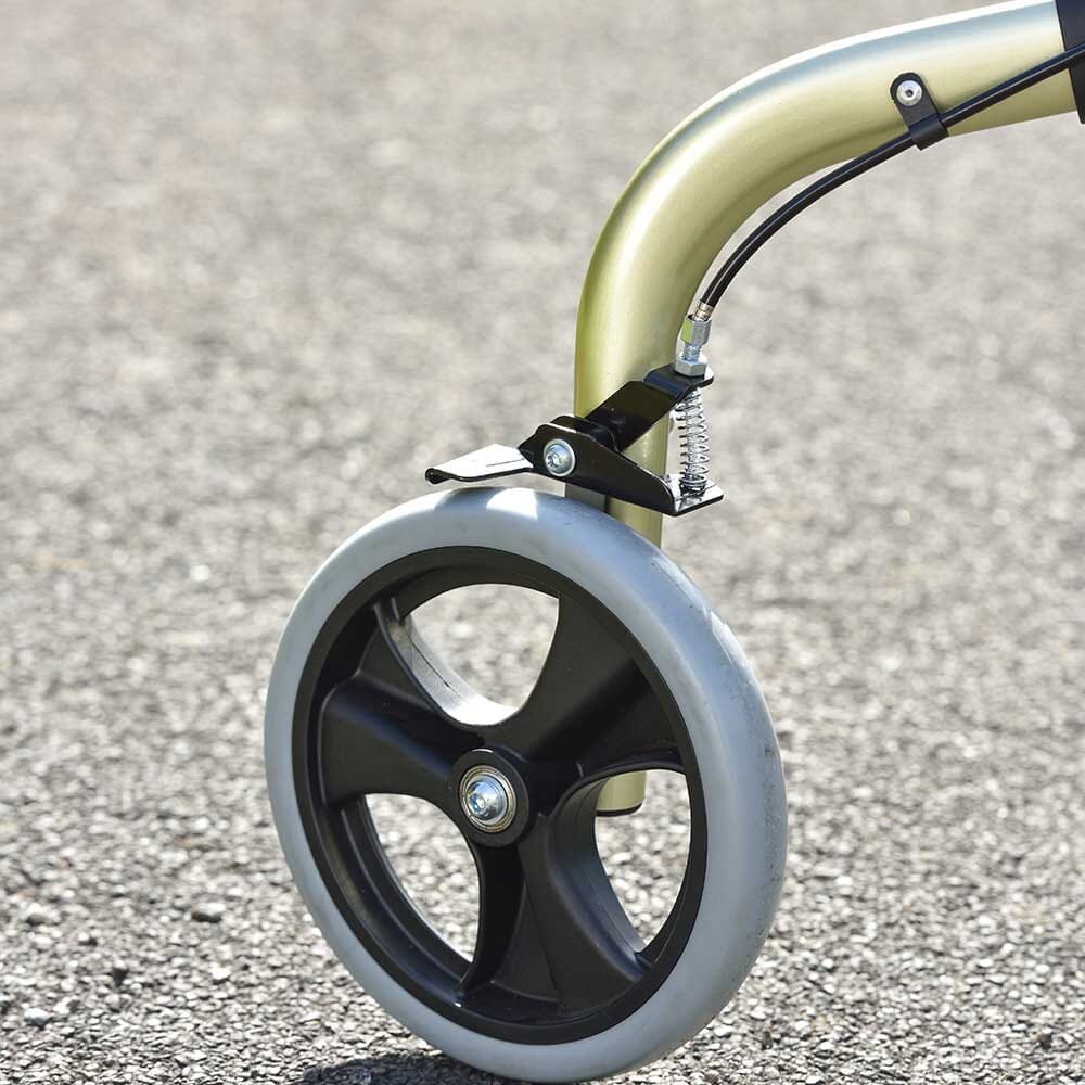 NRS Freestyle 3 Wheel Rollator three-wheel rollator folded for storage, showing its compact design.