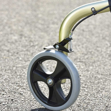 NRS Freestyle 3 Wheel Rollator three-wheel rollator folded for storage, showing its compact design.