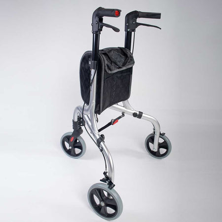 Demonstration of folding or adjusting NRS Freestyle 3 Wheel Rollator rollator by hand.