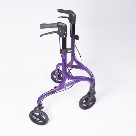 Close-up of the front wheel and fork on NRS Freestyle 3 Wheel Rollator rollator showing manoeuvrability.