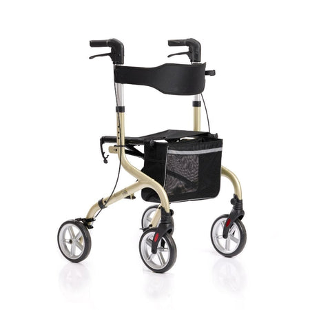 Close-up of a folding release lever on NRS Freestyle 4 Wheel Rollator rollator being operated by hand.