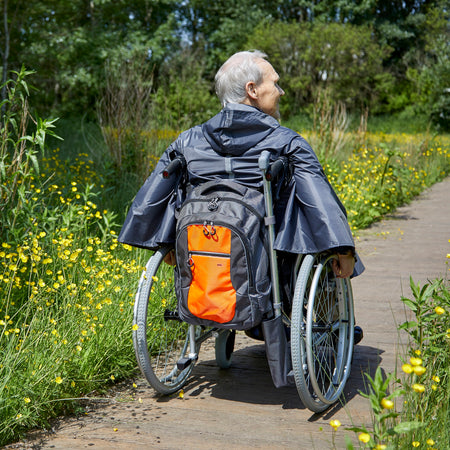 Full view of NRS Freestyle High Visibility Wheelchair Bag bag on a plain background, showing its shape and carrying handles.