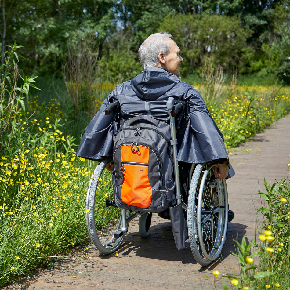 Full view of NRS Freestyle High Visibility Wheelchair Bag bag on a plain background, showing its shape and carrying handles.