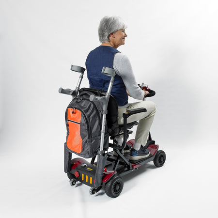 NRS Freestyle High Visibility Wheelchair Bag attached to a wheelchair, rollator or walking aid, demonstrating how it provides convenient storage.