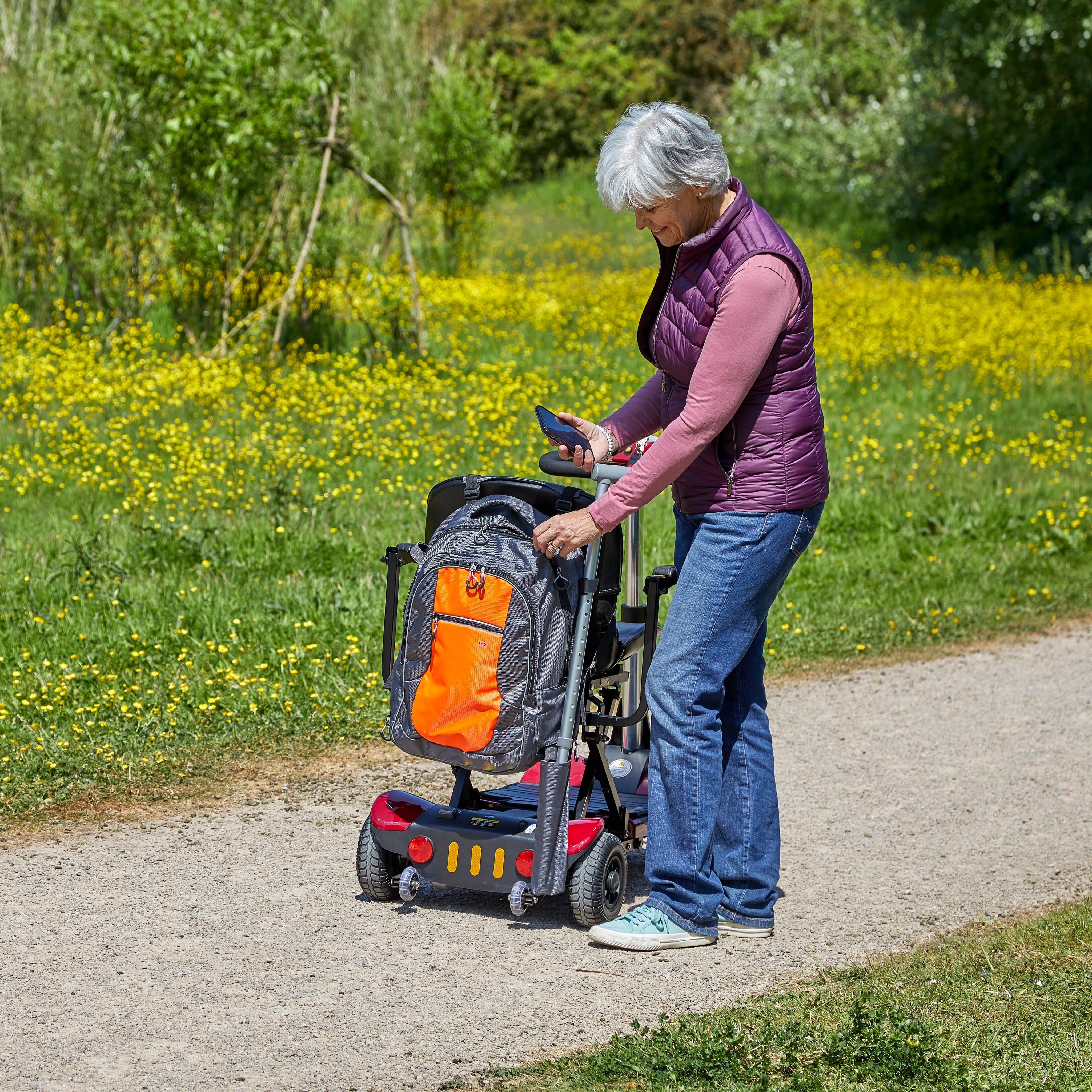 Close-up of a pocket or organiser section inside NRS Freestyle High Visibility Wheelchair Bag bag.