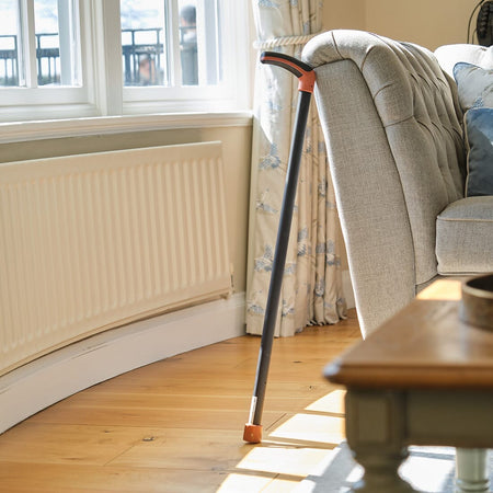 Full view of NRS Freestyle Walking Stick walking stick on a plain background, showing its handle, shaft and ferrule.