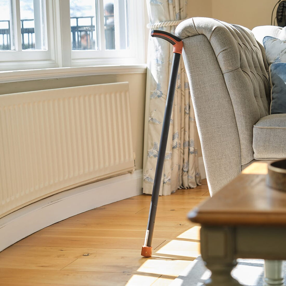 Full view of NRS Freestyle Walking Stick walking stick on a plain background, showing its handle, shaft and ferrule.