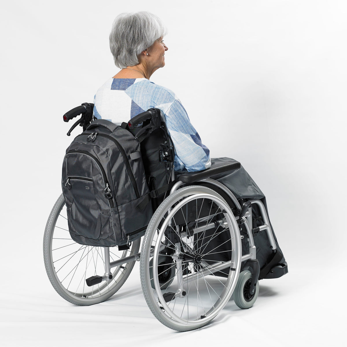NRS Freestyle Wheelchair Crutch Bag: close-up of handle and cuff, highlighting the comfortable grip and supportive arm cradle.