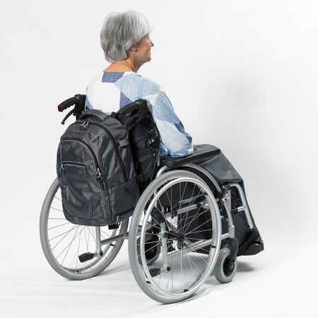 NRS Freestyle Wheelchair Crutch Bag: close-up of handle and cuff, highlighting the comfortable grip and supportive arm cradle.