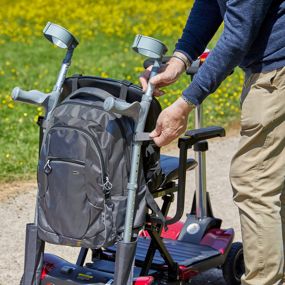NRS Freestyle Wheelchair Crutch Bag: close-up of the handle showing the contoured, cushioned grip for comfort.