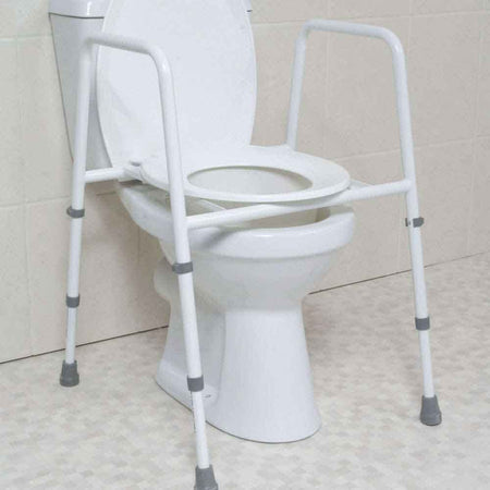 Alternative view of NRS Height Adjustable Toilet Frame with Seat, showing different angle or usage.