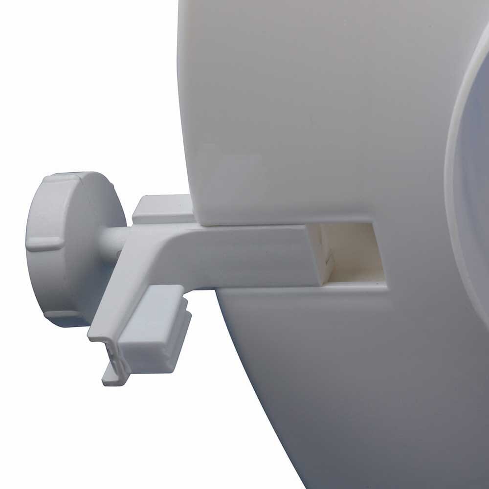 Diagram or packaging of NRS Linton Plus Raised Toilet Seat-100mm highlighting dimensions or features.