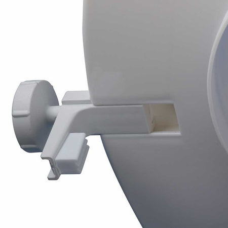 Diagram or packaging of NRS Linton Plus Raised Toilet Seat-100mm highlighting dimensions or features.