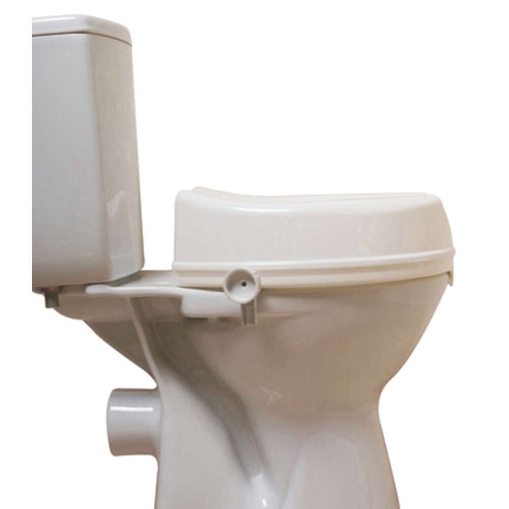 Diagram or packaging of NRS Linton Plus Raised Toilet Seat highlighting dimensions or features.