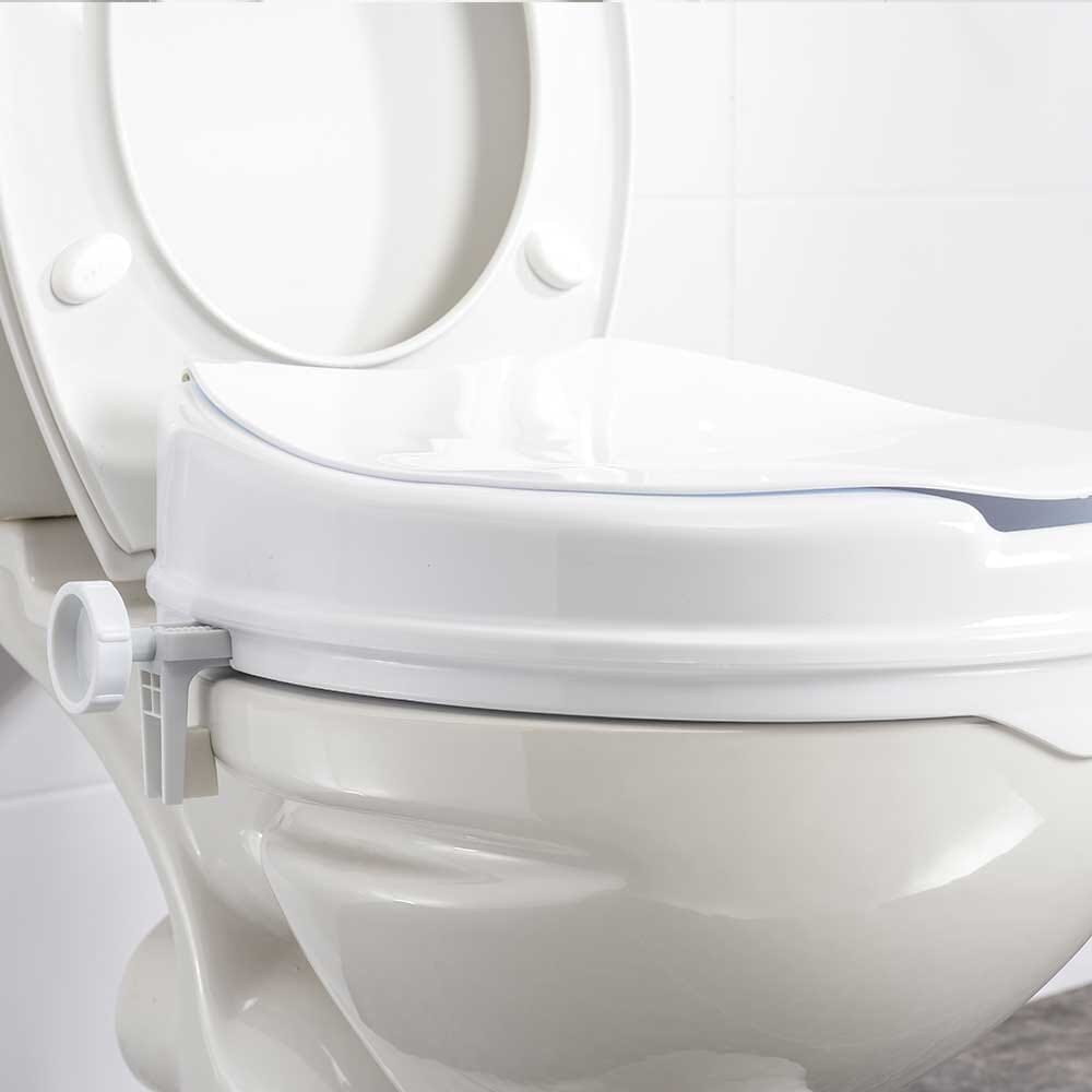 Alternative view of NRS Linton Plus Raised Toilet Seat with Lid, showing different angle or usage.