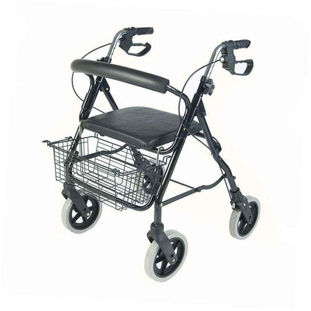 Detail of the height-adjustable frame on NRS Mobility Care Aluminium Rollator rollator with holes and push-button.