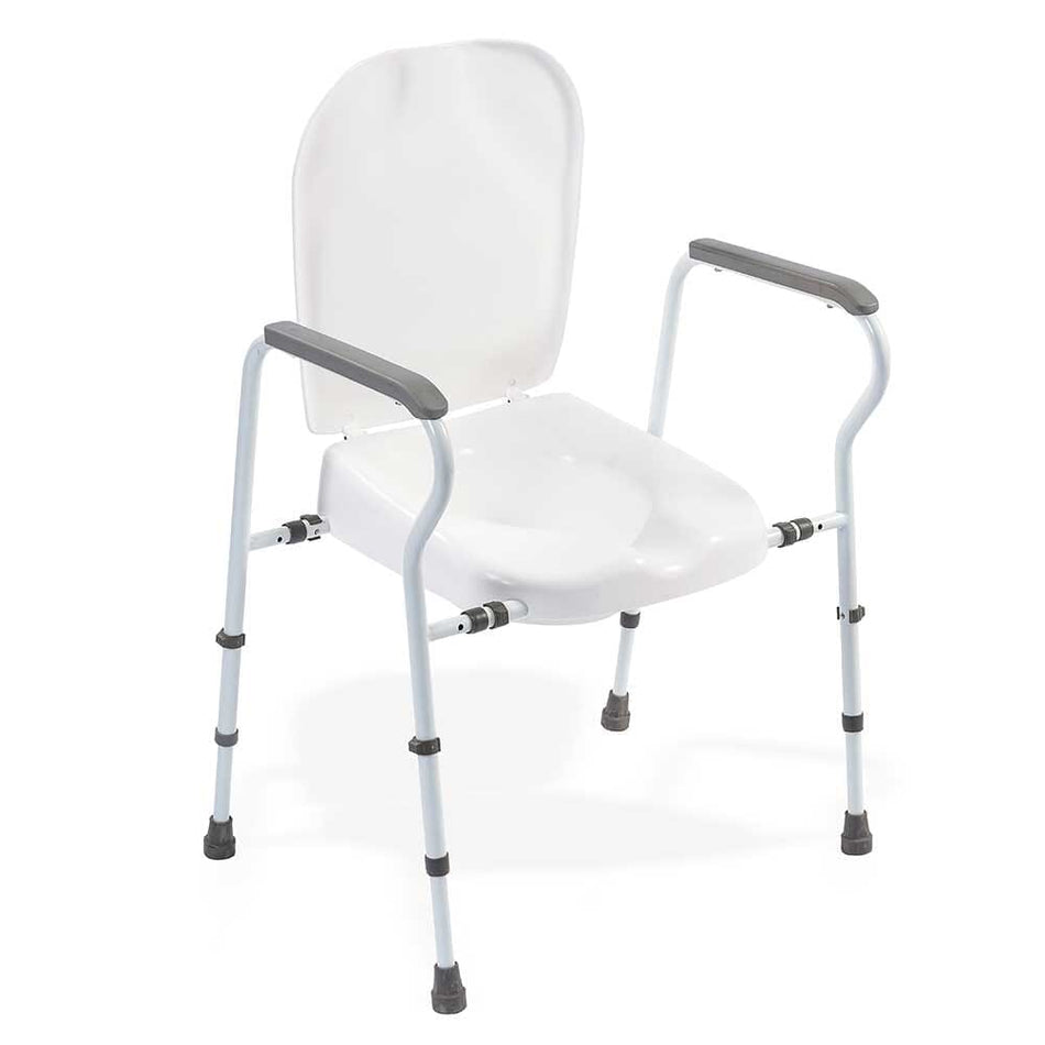 Image of NRS Mowbray Lite Plus Adjustable Toilet Frame with Seat on a plain background.