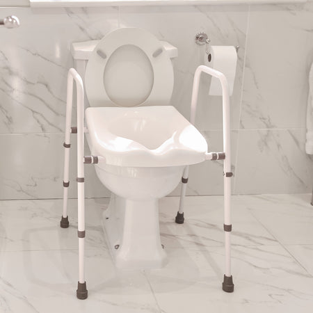 Image of NRS Mowbray Lite Toilet Frame Seat-Width Adjustable on a plain background.