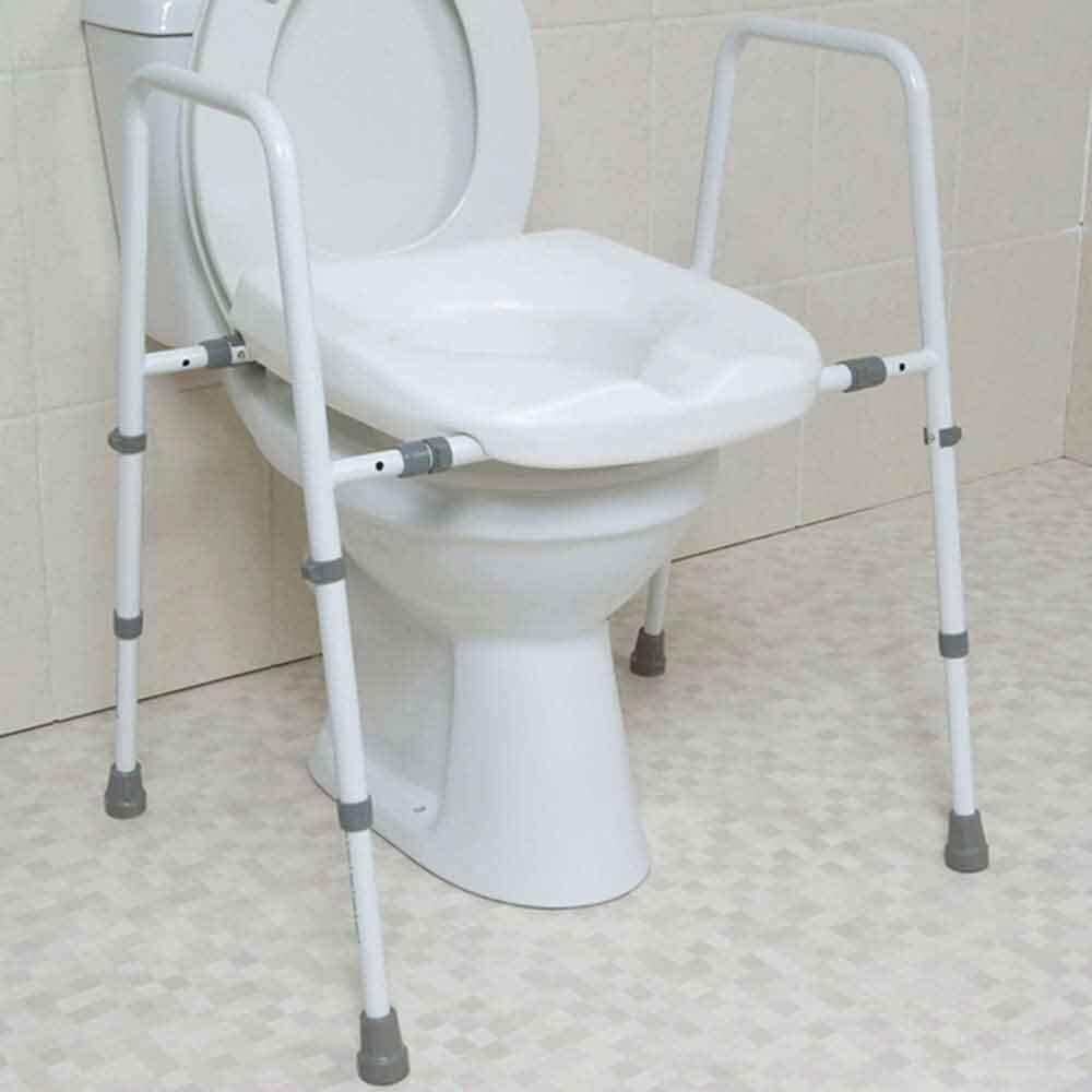 Alternative view of NRS Mowbray Width Adjustable Toilet Frame with Seat, showing different angle or usage.