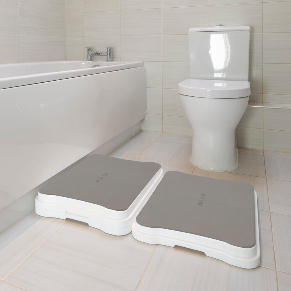 Lifestyle image of NRS NUVO Adjustable Bath Step being used in a real-life setting.