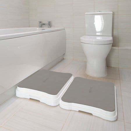 Lifestyle image of NRS NUVO Adjustable Bath Step being used in a real-life setting.