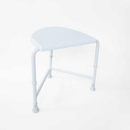 Top view of NRS Nuvo Corner Shower Stool showing drainage holes in the seat for quick water runoff.