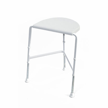 Side view of NRS Nuvo Corner Shower Stool highlighting the lightweight aluminium legs and non-slip ferrules.