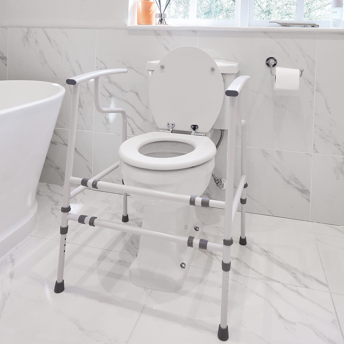 Image of NRS Nuvo Open Back Toilet Frame on a plain background.
