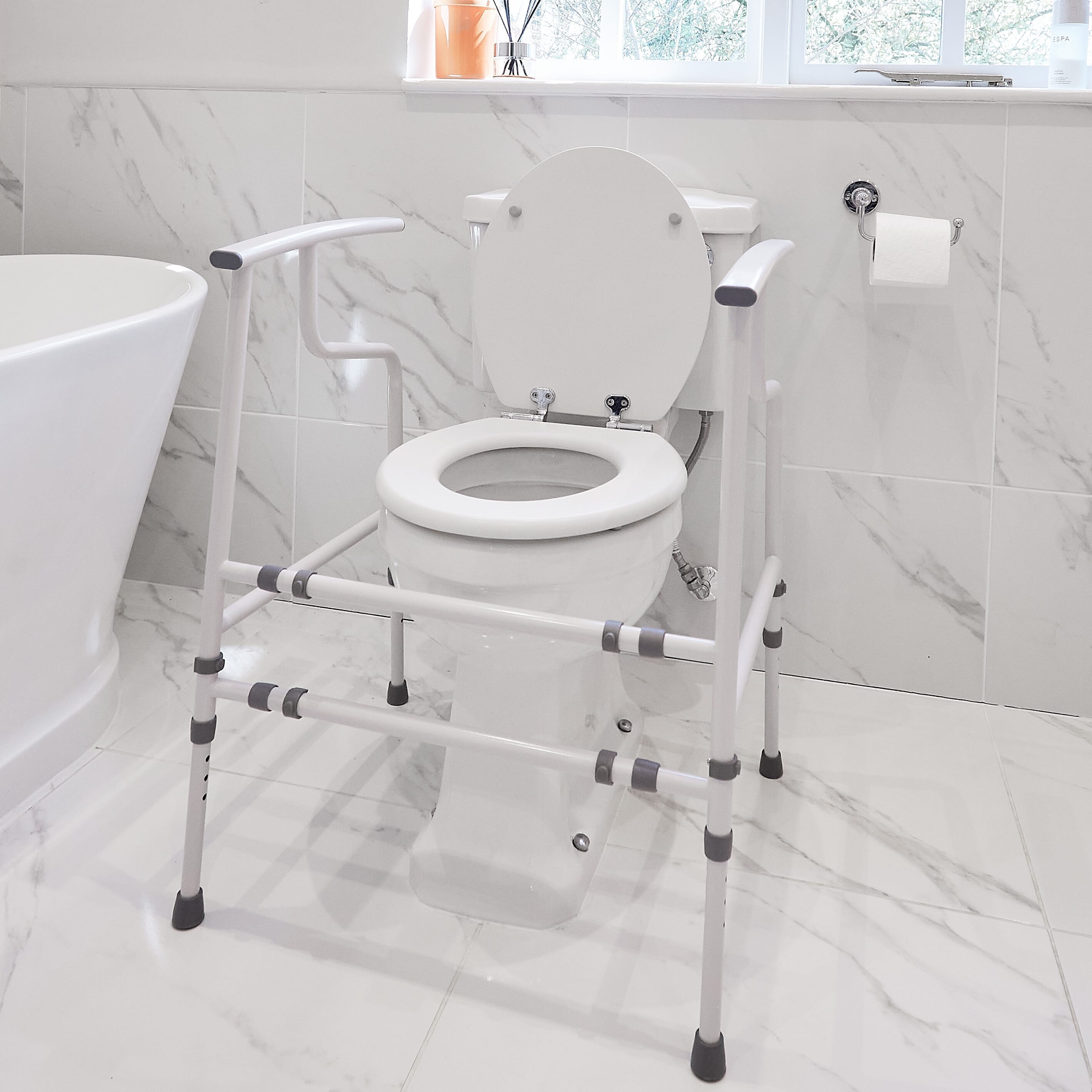 Image of NRS Nuvo Open Back Toilet Frame on a plain background.