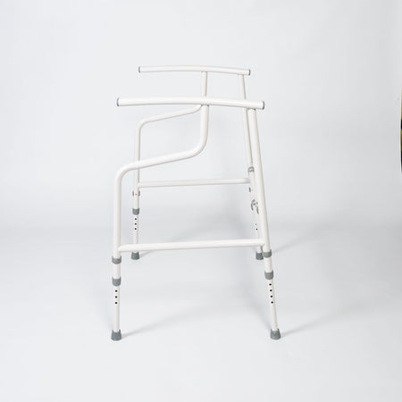 Diagram or packaging of NRS Nuvo Open Back Toilet Frame highlighting dimensions or features.