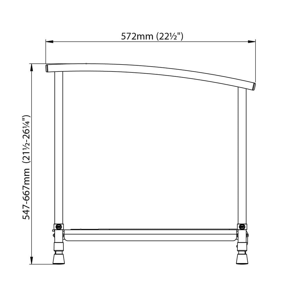 Diagram or packaging of NRS Nuvo Petite Toilet Platform With Handrails highlighting dimensions or features.