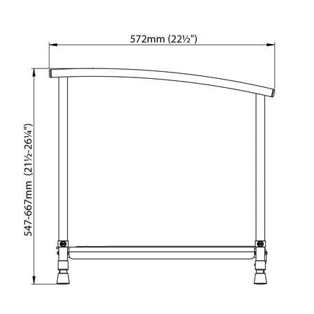 Diagram or packaging of NRS Nuvo Petite Toilet Platform With Handrails highlighting dimensions or features.