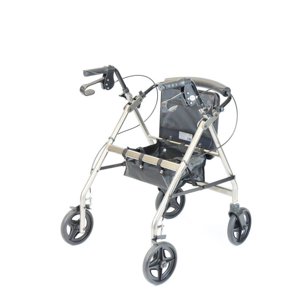 Close-up of a folding release lever on NRS Petite A-Series Lightweight 4 Wheel Rollator rollator being operated by hand.