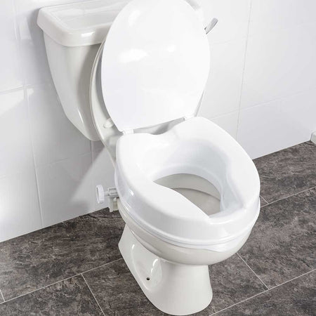 Image of NRS Raised Toilet Seat With Lid-4 Inch on a plain background.