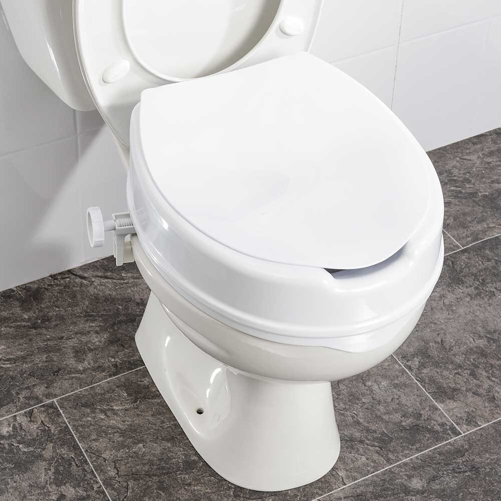 Alternative view of NRS Raised Toilet Seat With Lid-4 Inch, showing different angle or usage.
