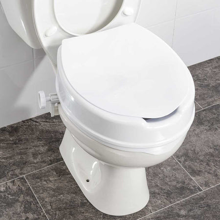 Alternative view of NRS Raised Toilet Seat With Lid-4 Inch, showing different angle or usage.