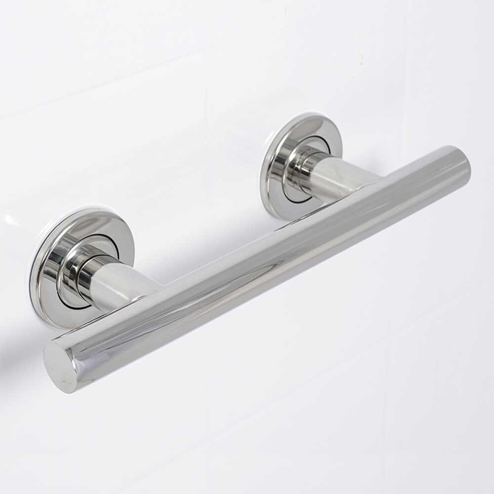 NRS SPA Stainless Steel Grab Rail-Straight installed next to a bath, shower or toilet, illustrating how it offers extra support and stability.