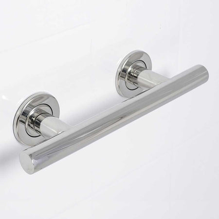 NRS SPA Stainless Steel Grab Rail-Straight installed next to a bath, shower or toilet, illustrating how it offers extra support and stability.
