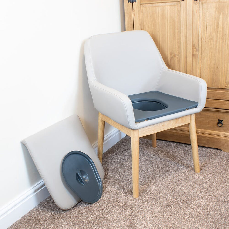 NRS Sanctuary Commode with lid closed, highlighting the padded seat and discreet design.