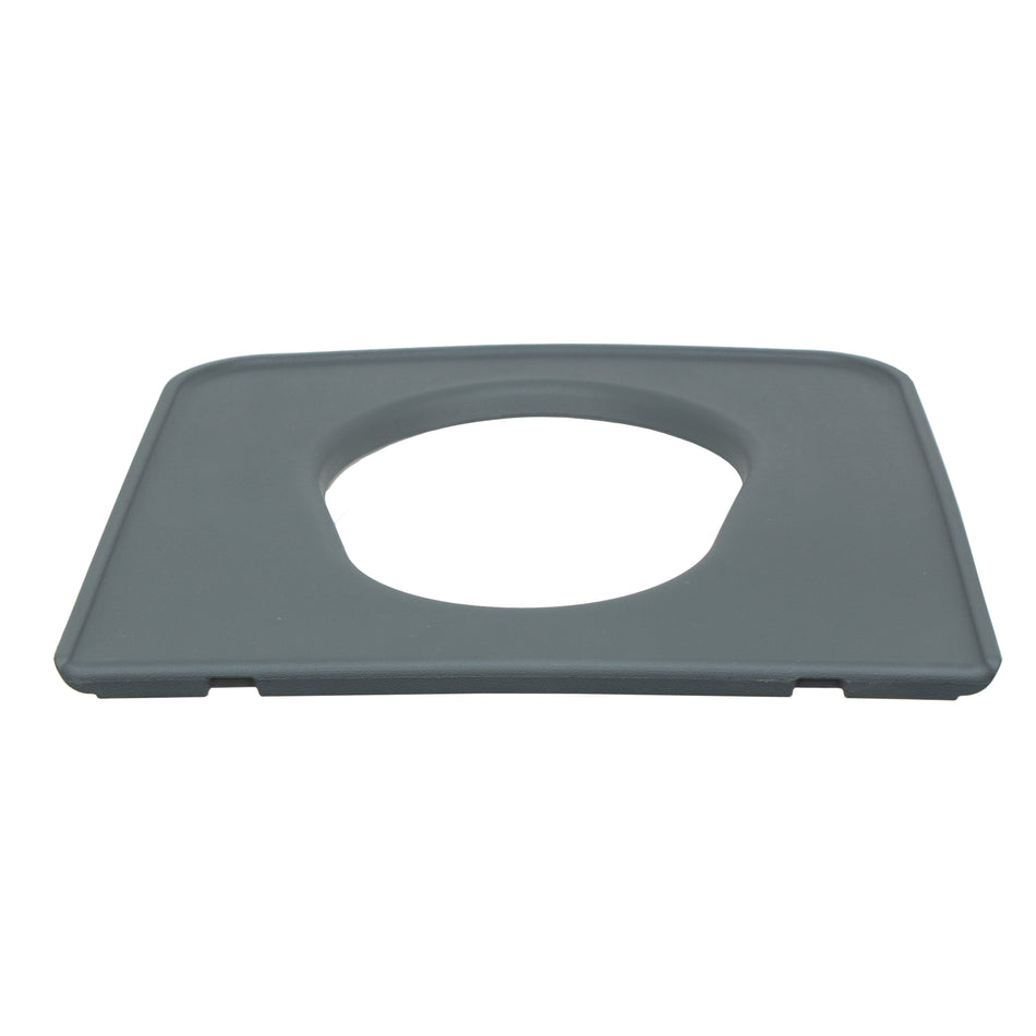 NRS Sanctuary Commode Spare PU Seat with lid raised showing the open seat and removable commode pan, with supportive arms and adjustable height on a plain background.