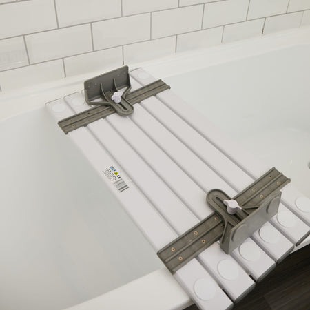 Close-up of the textured, slip-resistant surface or drainage holes on NRS Slatted Shower Board bath board.