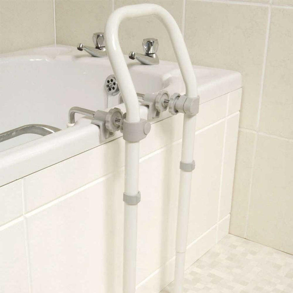 Close-up of a wall mounting plate on NRS Swedish Bath Grab Rail grab rail showing screw holes for secure installation.