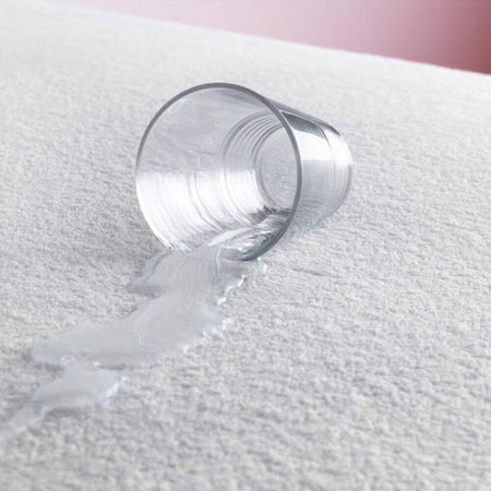 Full view of NRS Terry Towelling Waterproof Mattress Protector mattress protector on a plain background, showing its quilted surface.