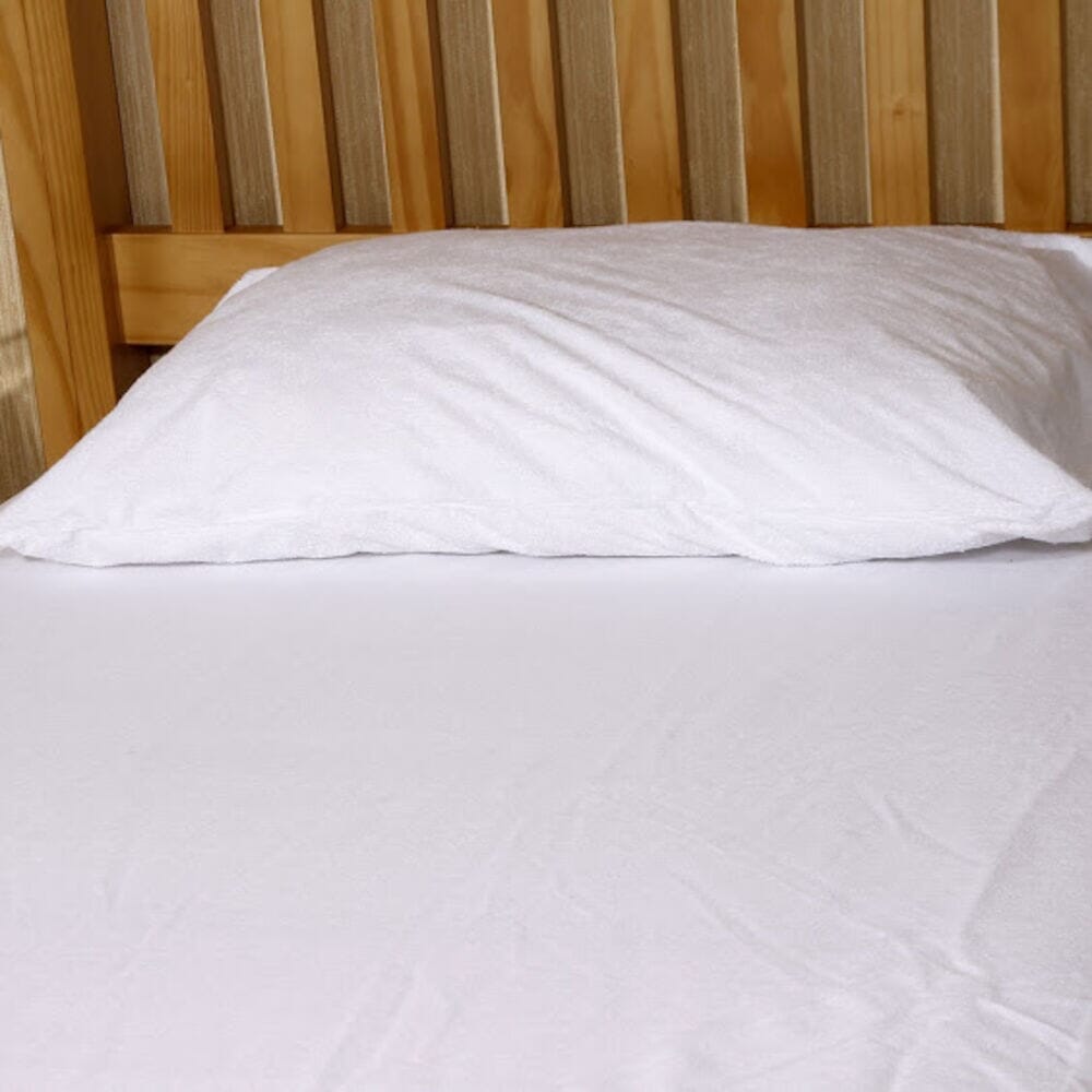 Close-up of the waterproof backing and stitching on NRS Terry Towelling Waterproof Mattress Protector mattress protector.