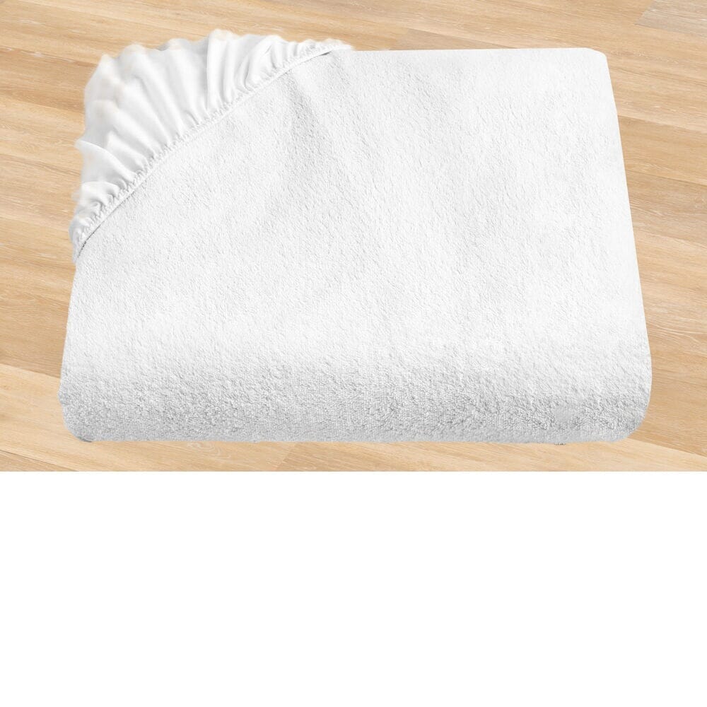 Close-up of the waterproof backing and stitching on NRS Terry Towelling Waterproof Mattress Protector mattress protector.